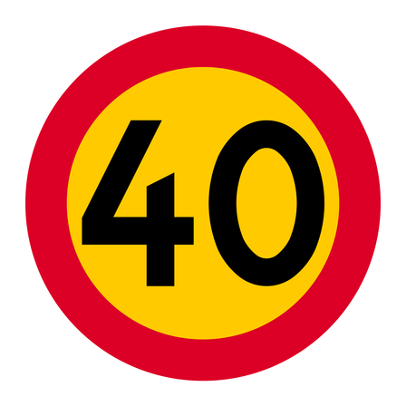 Skylt: Hastighetsbegränsning 40 kilometer i timmen